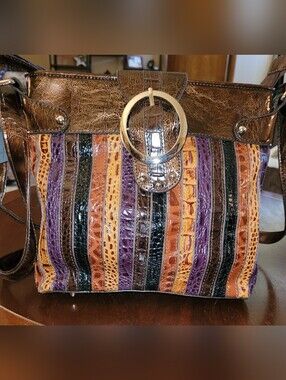 Marc Chantal Brand Striped Croco Crossbody.